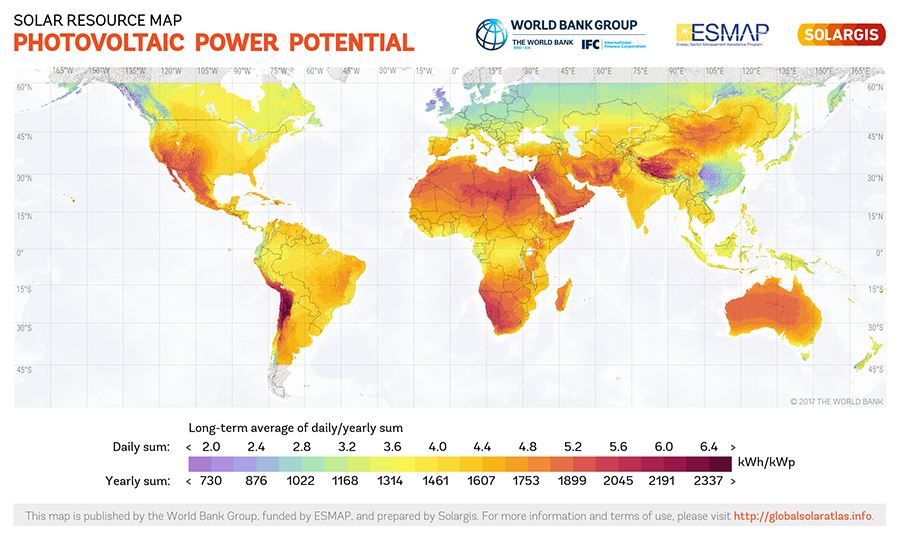 Solar resource maps of World 900