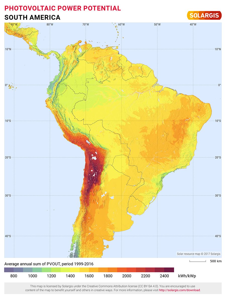 Solar resource maps of South America 900